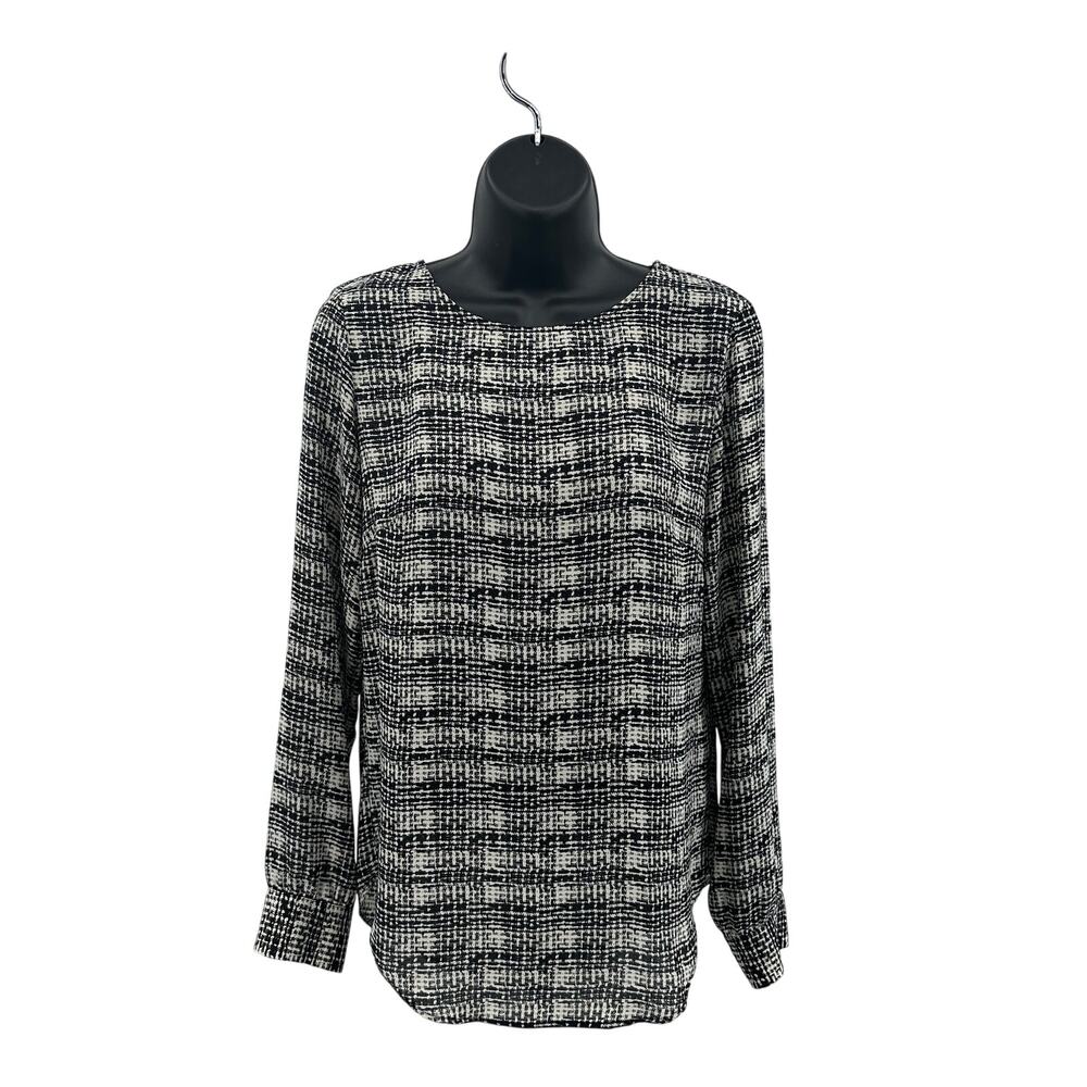 Rose & Olive Peasant Blouse Women's XS Black/White Abstract Monochrome Crew Neck